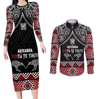 Aotearoa Toitu Te Tiriti Waitangi Couples Matching Long Sleeve Bodycon Dress and Long Sleeve Button Shirt Proud To Be Maori LT01 Black - Polynesian Pride