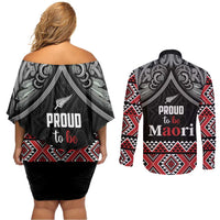 Aotearoa Toitu Te Tiriti Waitangi Couples Matching Off Shoulder Short Dress and Long Sleeve Button Shirt Proud To Be Maori LT01 - Polynesian Pride