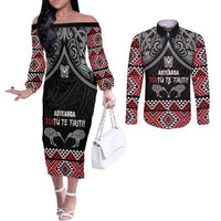 Aotearoa Toitu Te Tiriti Waitangi Couples Matching Off The Shoulder Long Sleeve Dress and Long Sleeve Button Shirt Proud To Be Maori LT01 Black - Polynesian Pride