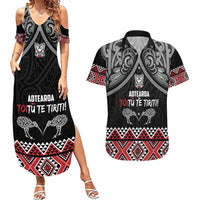 Aotearoa Toitu Te Tiriti Waitangi Couples Matching Summer Maxi Dress and Hawaiian Shirt Proud To Be Maori LT01 Black - Polynesian Pride