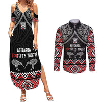 Aotearoa Toitu Te Tiriti Waitangi Couples Matching Summer Maxi Dress and Long Sleeve Button Shirt Proud To Be Maori LT01 Black - Polynesian Pride