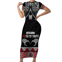 Aotearoa Toitu Te Tiriti Waitangi Family Matching Short Sleeve Bodycon Dress and Hawaiian Shirt Proud To Be Maori LT01 Mom's Dress Black - Polynesian Pride