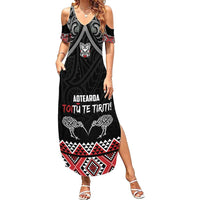 Aotearoa Toitu Te Tiriti Waitangi Family Matching Summer Maxi Dress and Hawaiian Shirt Proud To Be Maori LT01 Mom's Dress Black - Polynesian Pride