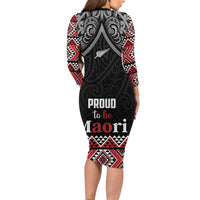 Aotearoa Toitu Te Tiriti Waitangi Long Sleeve Bodycon Dress Proud To Be Maori LT01 - Polynesian Pride