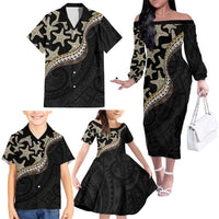 Beige Polynesian Starfish Unique Pattern Family Matching Off The Shoulder Long Sleeve Dress and Hawaiian Shirt LT01 - Polynesian Pride