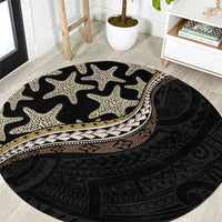 Beige Polynesian Starfish Unique Pattern Round Carpet