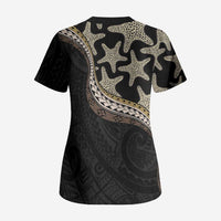 Beige Polynesian Starfish Unique Pattern Scrub Top
