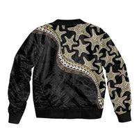 Beige Polynesian Starfish Unique Pattern Sleeve Zip Bomber Jacket