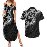Monotone Polynesian Starfish Unique Pattern Couples Matching Summer Maxi Dress and Hawaiian Shirt