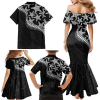 Monotone Polynesian Starfish Unique Pattern Family Matching Mermaid Dress and Hawaiian Shirt