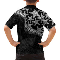 Monotone Polynesian Starfish Unique Pattern Family Matching Off The Shoulder Long Sleeve Dress and Hawaiian Shirt