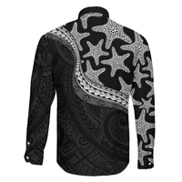 Monotone Polynesian Starfish Unique Pattern Family Matching Short Sleeve Bodycon Dress and Hawaiian Shirt