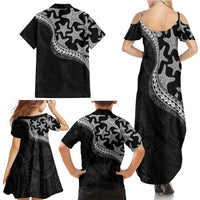Monotone Polynesian Starfish Unique Pattern Family Matching Summer Maxi Dress and Hawaiian Shirt