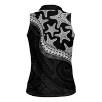 Monotone Polynesian Starfish Unique Pattern Women Sleeveless Polo Shirt