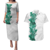 Hawaii Tropical Leaves Couples Matching Puletasi and Hawaiian Shirt Polynesian Pattern