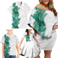 Hawaii Tropical Leaves Family Matching Off Shoulder Short Dress and Hawaiian Shirt Polynesian Pattern