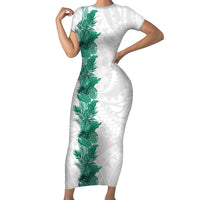 Hawaii Tropical Leaves Family Matching Short Sleeve Bodycon Dress and Hawaiian Shirt Polynesian Pattern LT01 Mom's Dress White - Polynesian Pride