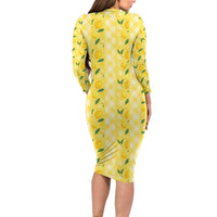 Hawaii Lemon Palaka Family Matching Long Sleeve Bodycon Dress and Hawaiian Shirt Striped Stylized LT01 - Polynesian Pride