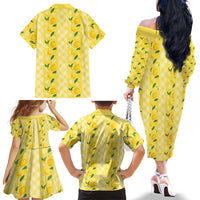 Hawaii Lemon Palaka Family Matching Off The Shoulder Long Sleeve Dress and Hawaiian Shirt Striped Stylized LT01 - Polynesian Pride