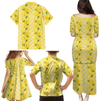 Hawaii Lemon Palaka Family Matching Puletasi and Hawaiian Shirt Striped Stylized