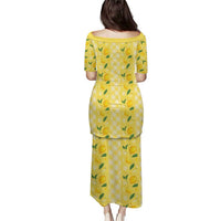 Hawaii Lemon Palaka Family Matching Puletasi and Hawaiian Shirt Striped Stylized