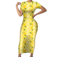 Hawaii Lemon Palaka Family Matching Short Sleeve Bodycon Dress and Hawaiian Shirt Striped Stylized LT01 Mom's Dress Yellow - Polynesian Pride