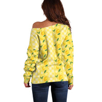 Hawaii Lemon Palaka Off Shoulder Sweater Striped Stylized