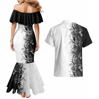 Hawaii Tropical Plant Monochrome Couples Matching Mermaid Dress and Hawaiian Shirt Vibrant Polynesian Pattern
