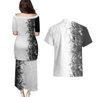 Hawaii Tropical Plant Monochrome Couples Matching Puletasi and Hawaiian Shirt Vibrant Polynesian Pattern