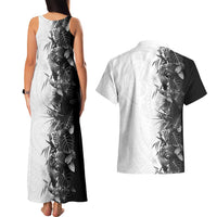 Hawaii Tropical Plant Monochrome Couples Matching Tank Maxi Dress and Hawaiian Shirt Vibrant Polynesian Pattern