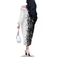 Hawaii Tropical Plant Monochrome Family Matching Off The Shoulder Long Sleeve Dress and Hawaiian Shirt Vibrant Polynesian Pattern LT01 - Polynesian Pride