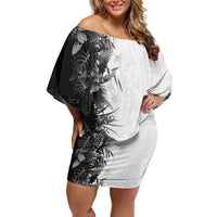 Hawaii Tropical Plant Monochrome Family Matching Off Shoulder Short Dress and Hawaiian Shirt Vibrant Polynesian Pattern LT01 Mom's Dress Black - Polynesian Pride