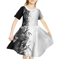 Hawaii Tropical Plant Monochrome Kid Short Sleeve Dress Vibrant Polynesian Pattern