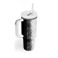 Hawaii Tropical Plant Monochrome Tumbler With Handle Vibrant Polynesian Pattern
