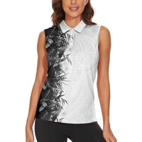 Hawaii Tropical Plant Monochrome Women Sleeveless Polo Shirt Vibrant Polynesian Pattern