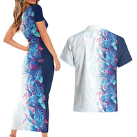 Hawaii Tropical Plant UliUli Couples Matching Short Sleeve Bodycon Dress and Hawaiian Shirt Vibrant Polynesian Pattern