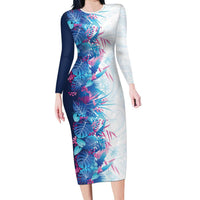Hawaii Tropical Plant UliUli Family Matching Long Sleeve Bodycon Dress and Hawaiian Shirt Vibrant Polynesian Pattern LT01 Mom's Dress Blue - Polynesian Pride