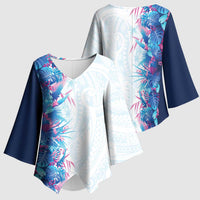Hawaii Tropical Plant UliUli Kimono Sleeve Blouse Vibrant Polynesian Pattern