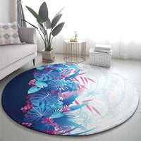 Hawaii Tropical Plant UliUli Round Carpet Vibrant Polynesian Pattern