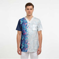 Hawaii Tropical Plant UliUli Scrub Top Vibrant Polynesian Pattern