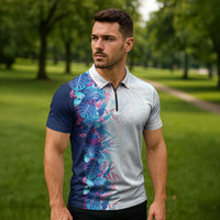 Hawaii Tropical Plant UliUli Zipper Polo Shirt Vibrant Polynesian Pattern