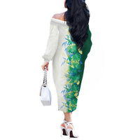 Hawaii Tropical Plant Omaomao Off The Shoulder Long Sleeve Dress Vibrant Polynesian Pattern