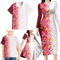Hawaii Tropical Plant Akala Family Matching Long Sleeve Bodycon Dress and Hawaiian Shirt Vibrant Polynesian Pattern LT01 - Polynesian Pride