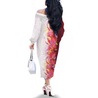 Hawaii Tropical Plant Akala Family Matching Off The Shoulder Long Sleeve Dress and Hawaiian Shirt Vibrant Polynesian Pattern LT01 - Polynesian Pride