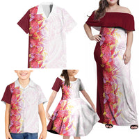 Hawaii Tropical Plant Akala Family Matching Off Shoulder Maxi Dress and Hawaiian Shirt Vibrant Polynesian Pattern LT01 - Polynesian Pride