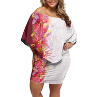 Hawaii Tropical Plant Akala Family Matching Off Shoulder Short Dress and Hawaiian Shirt Vibrant Polynesian Pattern LT01 Mom's Dress Pink - Polynesian Pride