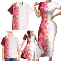 Hawaii Tropical Plant Akala Family Matching Short Sleeve Bodycon Dress and Hawaiian Shirt Vibrant Polynesian Pattern LT01 - Polynesian Pride