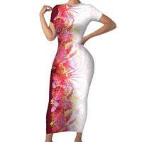 Hawaii Tropical Plant Akala Family Matching Short Sleeve Bodycon Dress and Hawaiian Shirt Vibrant Polynesian Pattern LT01 Mom's Dress Pink - Polynesian Pride