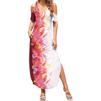 Hawaii Tropical Plant Akala Family Matching Summer Maxi Dress and Hawaiian Shirt Vibrant Polynesian Pattern LT01 Mom's Dress Pink - Polynesian Pride