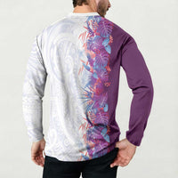 Hawaii Tropical Plant Poni Button Sweatshirt Vibrant Polynesian Pattern